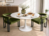 Artiss Dining Chairs Set of 2 Velvet Upholstered Barrel Chairs with Curved Armrests & Back Green UPHO-C-DIN-2553-GNX2