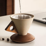 Conical Coffee Cup, Large 250ml Ceramic Mug with Inlaid Wood Handle, Includes Solid Wood Base, Ideal V1366-AZ2-W-23206