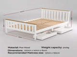 Artiss Bed Frame Double Size Wooden Platform with 2 Storage Drawers White PONY WBED-D-TC18-137-DRAW