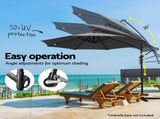 Instahut Outdoor Umbrella 3M Cantilever Beach LED Garden Shade Patio Charcoal UMB-BAN-8RIB-LED-CO