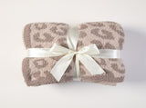 Beige and Khaki Luxurious Leopard Print Knit Throw Blanket - Ultra-Soft Jacquard Plush for Sofa, Bed V888-ELOSUNG27777