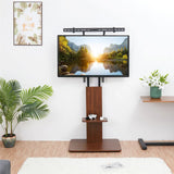 32"-65" Tv Floor Stand Adjustable Corner Tv Mount Bracket With Sturdy Wood Base V767-U-718-BK-V1
