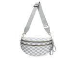Light Grey Checkered Trendy Sling Bag - Women's Crescent Crossbody Purse with Wide Adjustable Strap V888-ELOSUNG33456