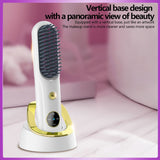 Cordless Hair Straightener Brush, Portable Mini Ionic Hair Straightener with Titanium Plates, USB V1107-110-88208-WHT-205MM