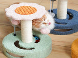 Pink-blue Interactive Cat Scratching Post with Playful Ball Toys, Flower Design - 35cm Height, 26cm V888-ELOSUNG12941