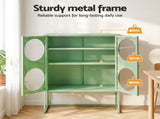 Artiss 2x Buffet Sideboard Cabinet ELLA Cupboard Storage Glass Doors Metal Green AI-SIDE-GL-03-GN-ABX2