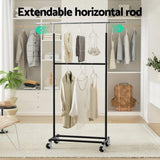 Artiss Clothes Rack Double Rod Airer Rail Coat Stand Adjustable Hanger HANGER-165H-D-SI