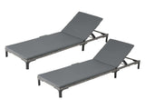 Gardeon 2PC Sun Lounger PE Rattan Recliners with Cup Holder Cushion Rain Cover FF-LOUNGE-TB-2X-GR