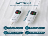 Electric Heated Mattress Pad Blanket with Dual Control & 9-Hour Auto Off & 9 Heat Settings, Preheat V1317-DRT450-AUD