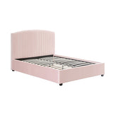 Camelia Double Size Bed Frame Pink Velvet Upholstery High Headboard Quality Slats Metal Structure V43-BED-CAM-DPN