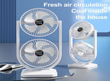Purple Dual Head USB Rechargeable Desk Fan - Portable Double Air Circulator V888-ELOSUNG22701