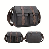 Black Men'S Canvas Messenger Bag Durable Work Bag Laptop Shoulder Bag Australian V1347-127-71481