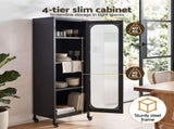 Artiss Buffet Cabinet Sideboard Slim Fluted Kitchen Storage Trolley Wheels Black AI-B-SID40-4T-BK