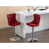 SERENIT Red Velvet Bar Stools Adjustable Swivel Counter Height Chairs with Tufted Back and Nailhead V255-GP2211R-RED