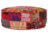 Patchwork Pouffe Round Cotton Handmade 40x20 Cm Red 43_246571