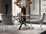 Paris Dark Grey Velvet & Silver Polished Steel Upholstered Dining Chairs Tufted Back - Set of 2 V292-DC-PARIS-DGREY-SILVER