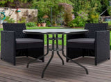 Gardeon 3PC Bistro Set Outdoor Furniture Rattan Table Chairs Cushion Patio Garden Hugo ODF-CHAIRSET-DINING
