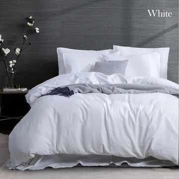 luxurious linen cotton quilt cover set king white V517-LCQC-KW