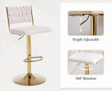 SERENIT 2x Velvet Bar Stools with Braided Back Elegant Kitchen High Chairs, Kitchen Island Stools V255-GP2212-WHITE