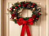 2pk Xmas Wreath Gold Leaf Red Bow, 60cm Diameter V1221-XM-LB091-009
