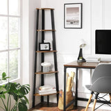 Rustic Brown Metal Frame 5 Tier Corner Shelf V178-11048