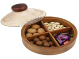 Wooden Snack Box with Glass Lid, 4-Compartment Snack Serving Tray, Divided Acacia Wood Candy Nut V1369-AZ3-W-08850