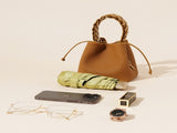 Genuine Leather Mini Bucket Bag with Braided Handle - Chic Drawstring Crossbody Purse V888-ELOSUNG35982