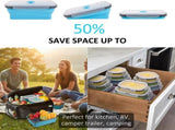Collapsible Food Storage Bowls with Vented Lids, 8 Pieces Set 4 Rectangular & 4 Round Silicone V1188-MS-601-010