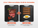 Reversible Grill/Griddle, 20x10 inch Pre-Seasoned Cast Iron Griddle, Portable Rectangular Pan with V952-SMJP2010INCHFUIXPV0