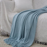 SOGA Sky Blue Acrylic Knitted Throw Blanket Solid Fringed Warm Cozy Woven Cover Couch Bed Sofa Home BLANKET914