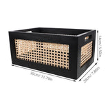 Black Wooden Crate with Bamboo Weave Vintage Style Storage Box for Desk and Shelf V1366-AZ2-W-18816