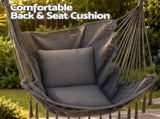 Gardeon Hammock Chair Camping Macrame Hanging Swing Cushions Metal Bar Grey HM-CHAIR-PLOW-MEL-GY