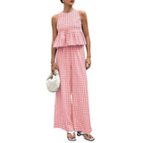 Women'S 2 Piece Set Summer Outfits Ruffle Tank Top and Wide Leg Pants Matching Lounge Set Pink M V1366-AZ2-W-14529