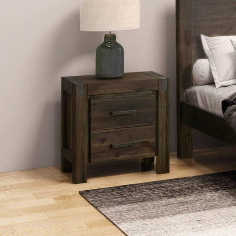 Bedside Table 2 drawers Night Stand Solid Wood Acacia Storage in Chocolate Colour V43-BST-NOW-CHK