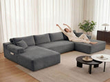 Levede Modular Sofa Lounge Set Corduroy U Shaped Sectional Cloud Couch Grey SOFABED1013-GY-AU