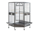 YES4PETS 161 cm XL Corner Bird Cage Pet Parrot Aviary Perch Castor Wheel Stand Black Silver V278-B075-XL-161CM