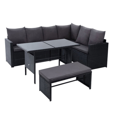 Gardeon Outdoor Dining Set Sofa Lounge Setting Chairs Table Bench Black Cover ODF-SDBOSS-1BENCH-BK-COVER