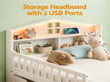 Artiss Single Bed Frame with 2 Storage Drawers, Montessori Bed with Headboard, 2 USB Ports & Led WBED-F-HOMIX-S-WH-AB