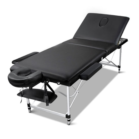 Zenses Massage Table 60cm Portable 3 Fold Aluminium Beauty Bed Black MT-ALUM-F4-BLACK-60