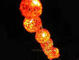 1 Set of Orange 5cm Rattan Cane 50 Ball Battery Powered LONG 5m String Lights Christmas Gift Home V382-ORANGERATTBALLBATT50