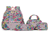 Flower-Patterned Cloth 4-Piece Large Capacity School Backpack Set for Primary Students Years 3-6 V888-ELOSUNG43309