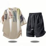 Men's Oversized T-shirt and Shorts Set for Summer Casual Daily Wear, Gym, Beach, and Street Style, V1107-CS-OLGPFGG65