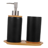 HOOWIFFY 1 Set Black Ceramic Bamboo Bathroom Essentials Toothbrush Holder Soap Dispenser Storage V1189-WXFWAL-20260326-02500