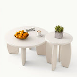 Artiss Coffee Table Set of 2 High Gloss Round Side Bedside Table Wood Living Room Cream FUR-S-COF1415-WH