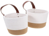 2Pcs White Hanging Woven Basket Wall Storage Basket with Pastoral Style Design V1366-AZ2-W-21115