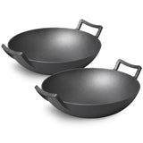 SOGA 2X 32cm Commercial Cast Iron Wok FryPan Fry Pan with Double Handle ZPAI013AX2