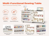 Folding Sewing Table with Lockable Wheels Storage Shelves Trays Door White V952-FRZJYXXKZDBHL2LV9V0