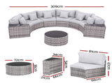 Gardeon 6 Seater Outdoor Sofa Set 9PCS Table Chair Set Garden Rattan Patio Furniture ODF-SOFA-9PC-RTA-GE