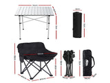 Weisshorn 3pc Camping Table Chair Set Outdoor Folding Aluminium Portable Picnic CAMP-MOON-BKX2-ALUM-70