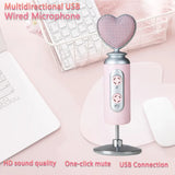Pink Heart Microphone Set, Cardioid Noise Reduction, Real-time Monitoring One-Touch Mute, Handheld V1232-DRHT-002